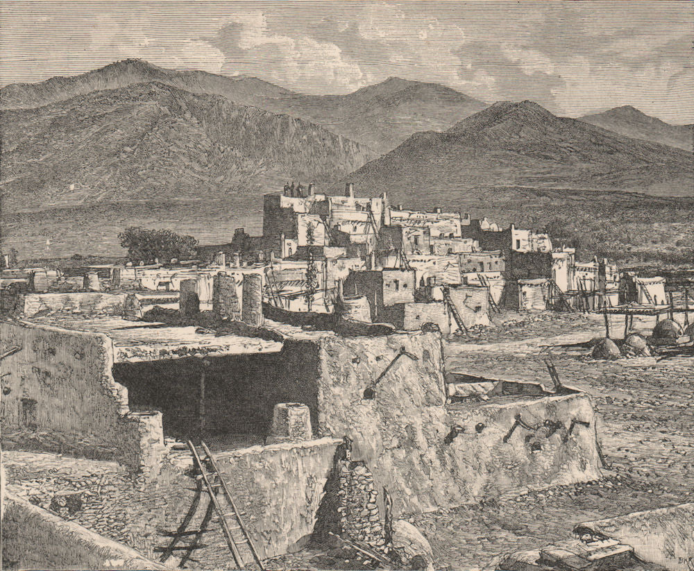 Pueblo of Taos. New Mexico 1885 old antique vintage print picture